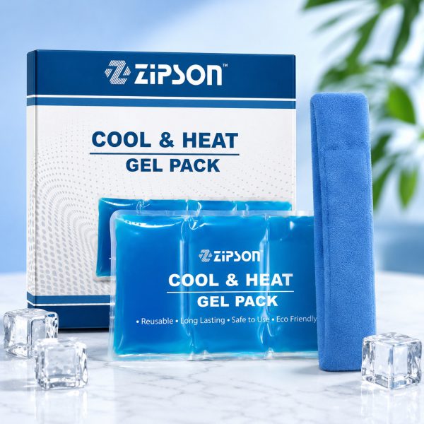 ZIPSON Cool and Heat Gel Pack with product box in blue