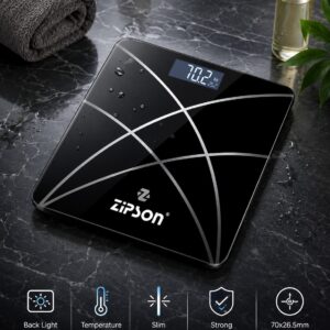 ZIPSON black digital personal weighing scale with backlit LED and temperature display