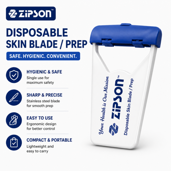 ZIPSON disposable skin prep razor with ergonomic grip and protective cap