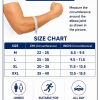 ZIPSON elbow support size chart for M, L, XL and XXL with measurement guide