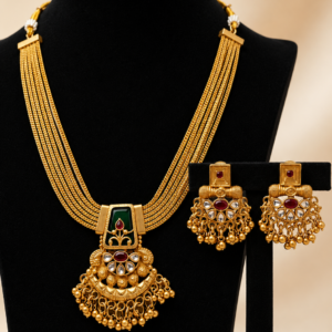 Traditional Multi-Layer Necklace Set with Matching Earrings | Ethnic Bridal Jewelry Set