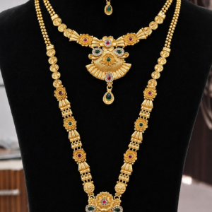Traditional Bridal Necklace Set with Long Haram, Short Necklace, Earrings & Maang Tikka