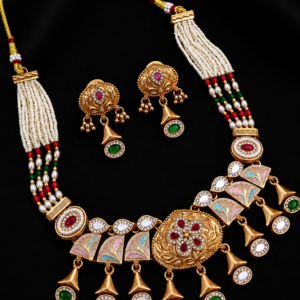 Traditional Pearl Beaded Designer Necklace Set with Matching Earrings | Ethnic Jewelry Set for Women